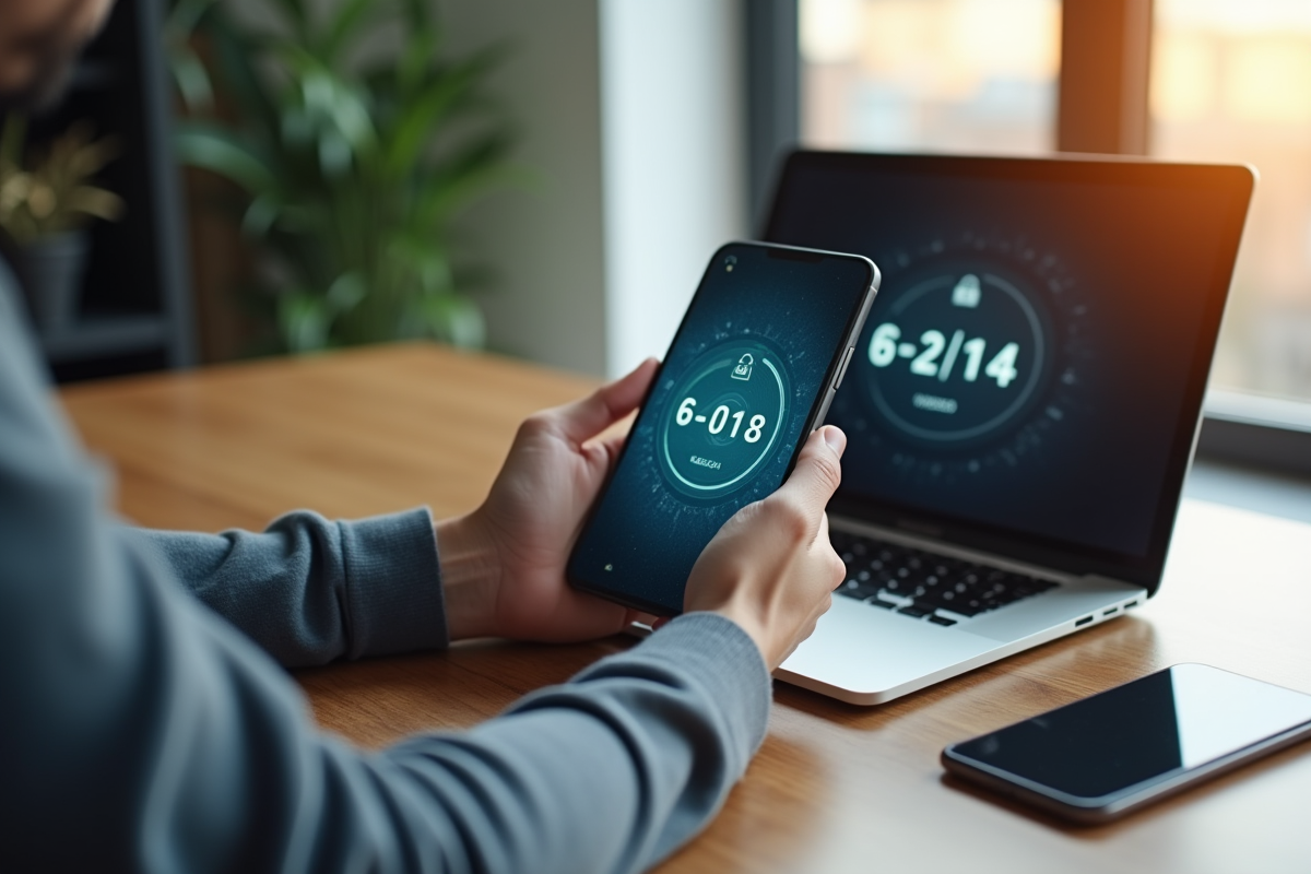 Personne tenant un smartphone avec code d'authentification