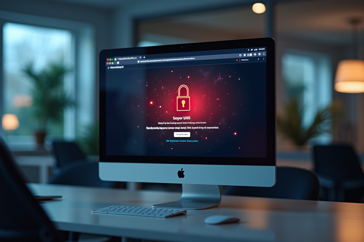Ecran d'ordinateur avec avertissement de securite HTTPS