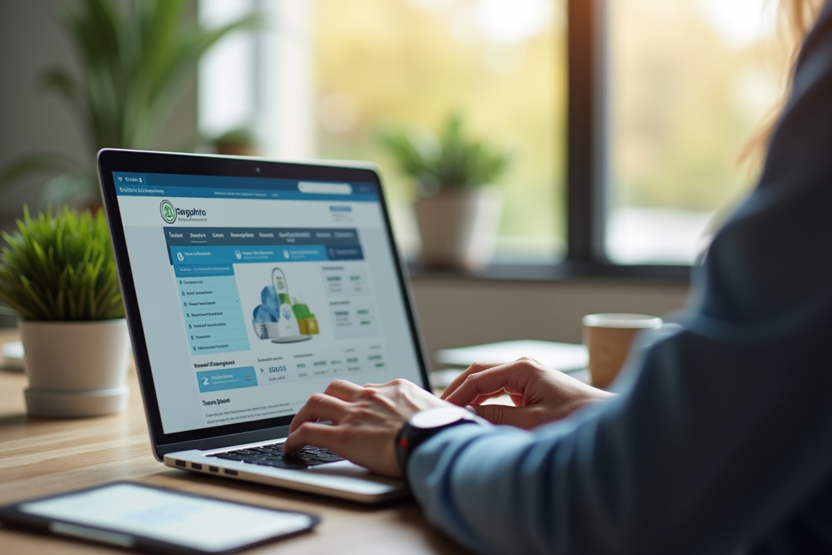 Personne utilisant un ordinateur dans un bureau moderne pour la banque