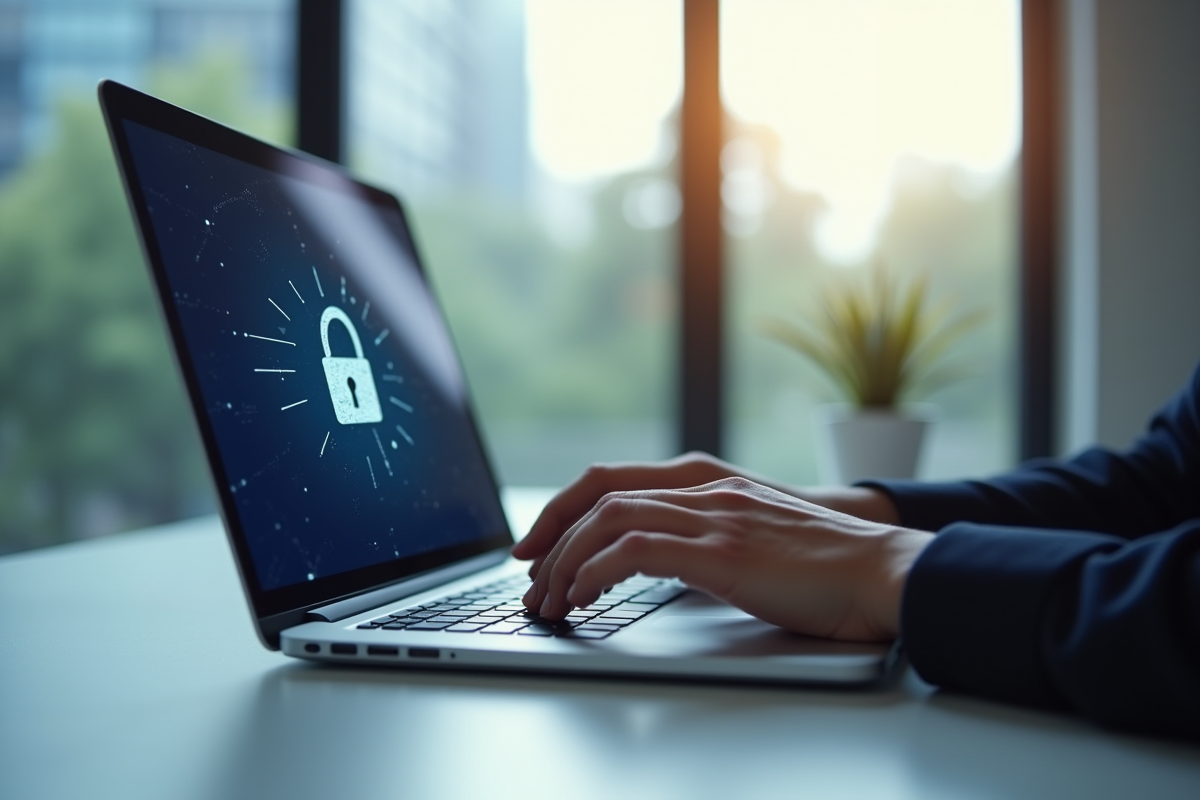 Ecran de connexion securisee sur un ordinateur portable lumineux