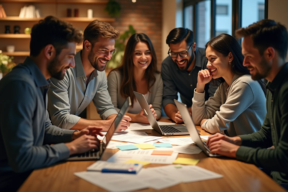 Groupe de marketeurs collaborant en coworking