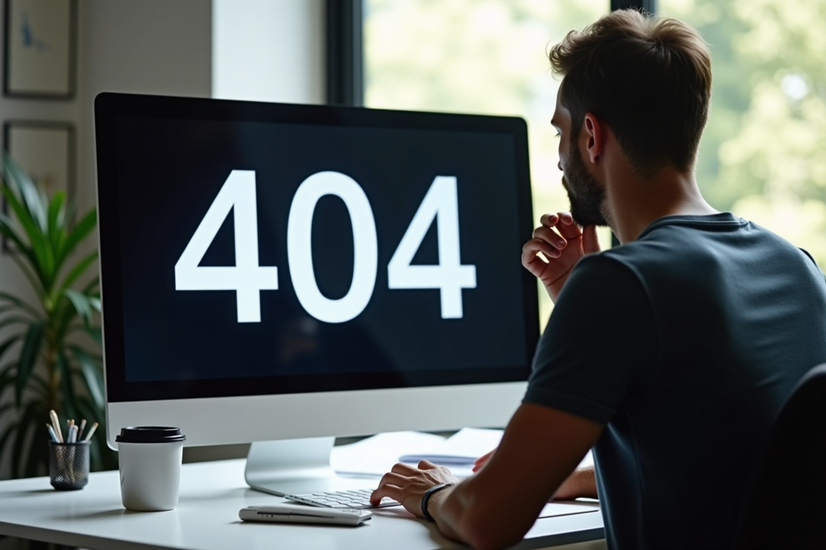 Personne regardant un écran 404 erreur en intérieur lumineux