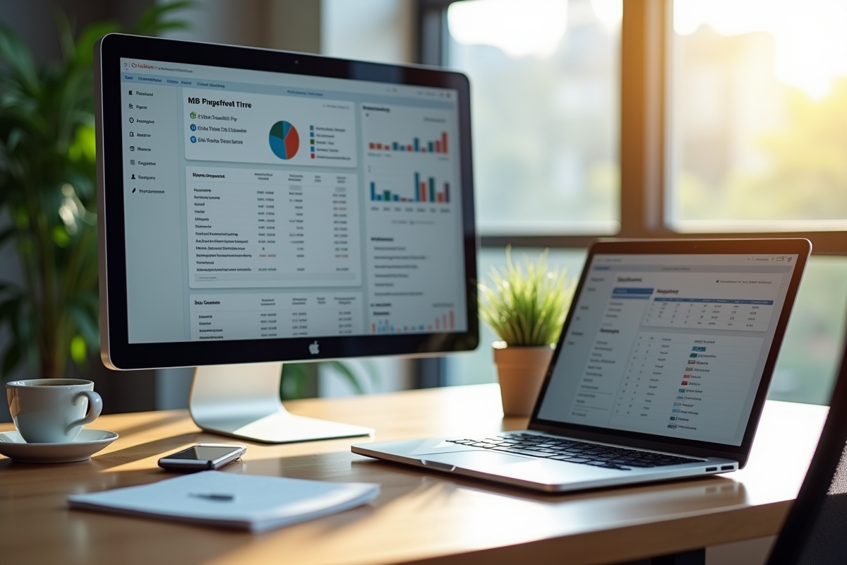 Espace de travail moderne avec ordinateur et notes pour article