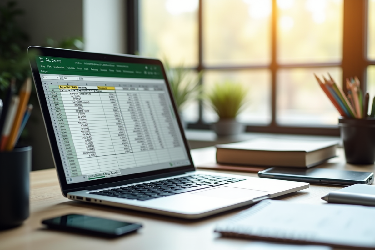 Espace de travail moderne avec ordinateur et calculs de taux de conversion