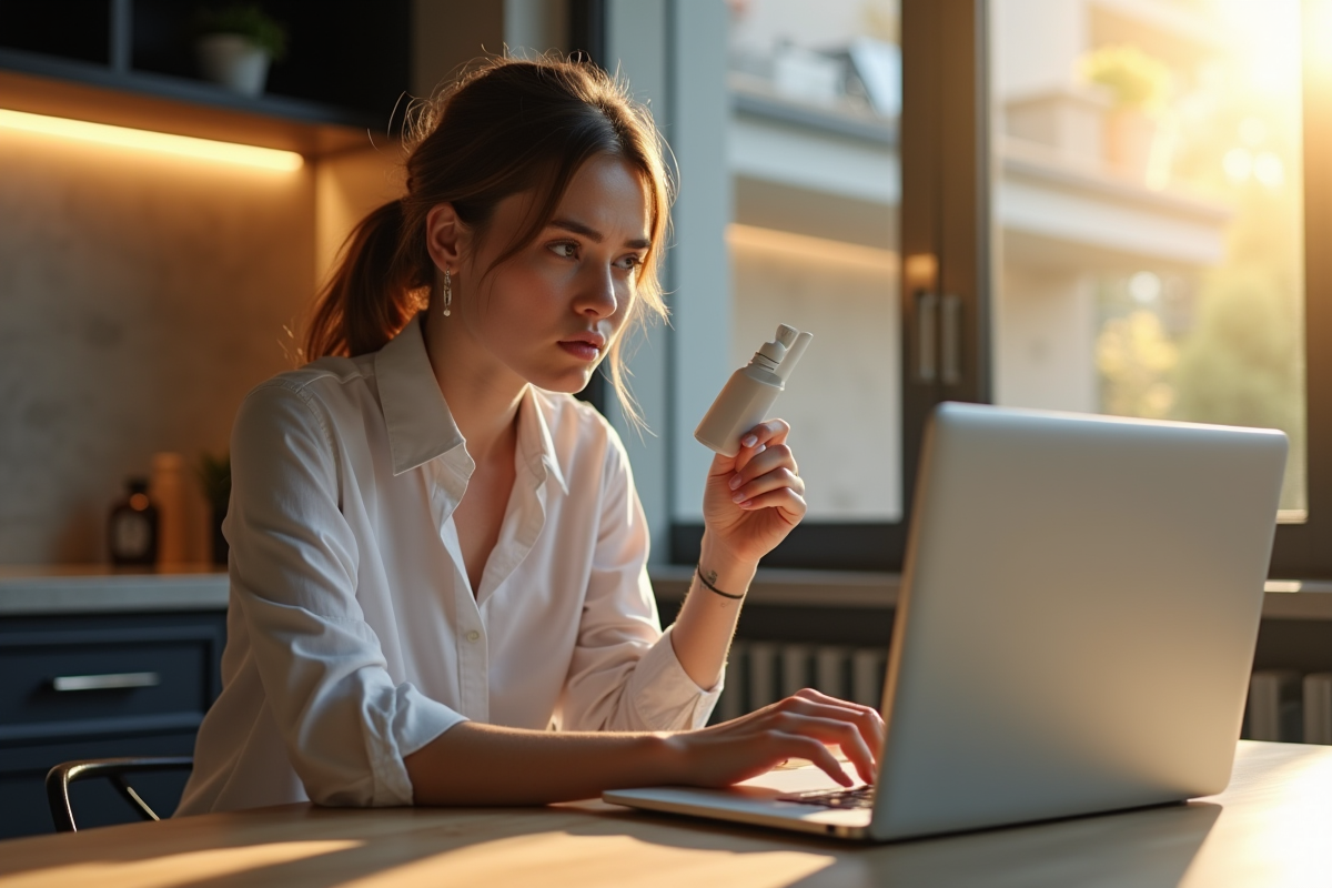 Jeune femme frustrée avec routeur WiFi 6E au matin
