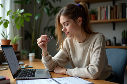 Jeune femme examine résistances vape dans un bureau moderne
