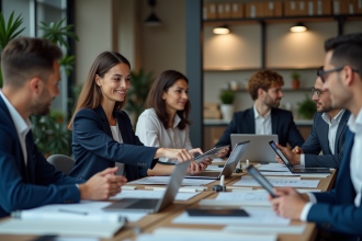 Groupe de professionnels collaborant dans un bureau moderne