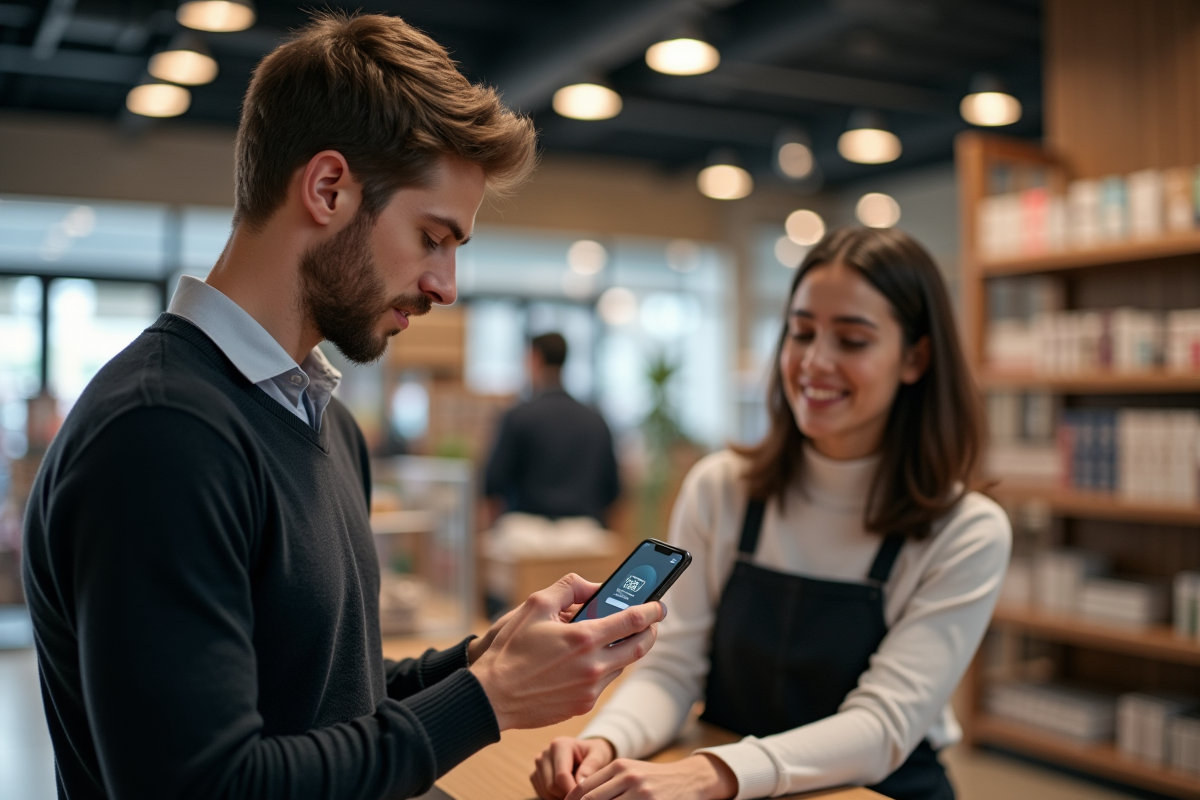 Jeune homme effectuant un paiement dans un magasin