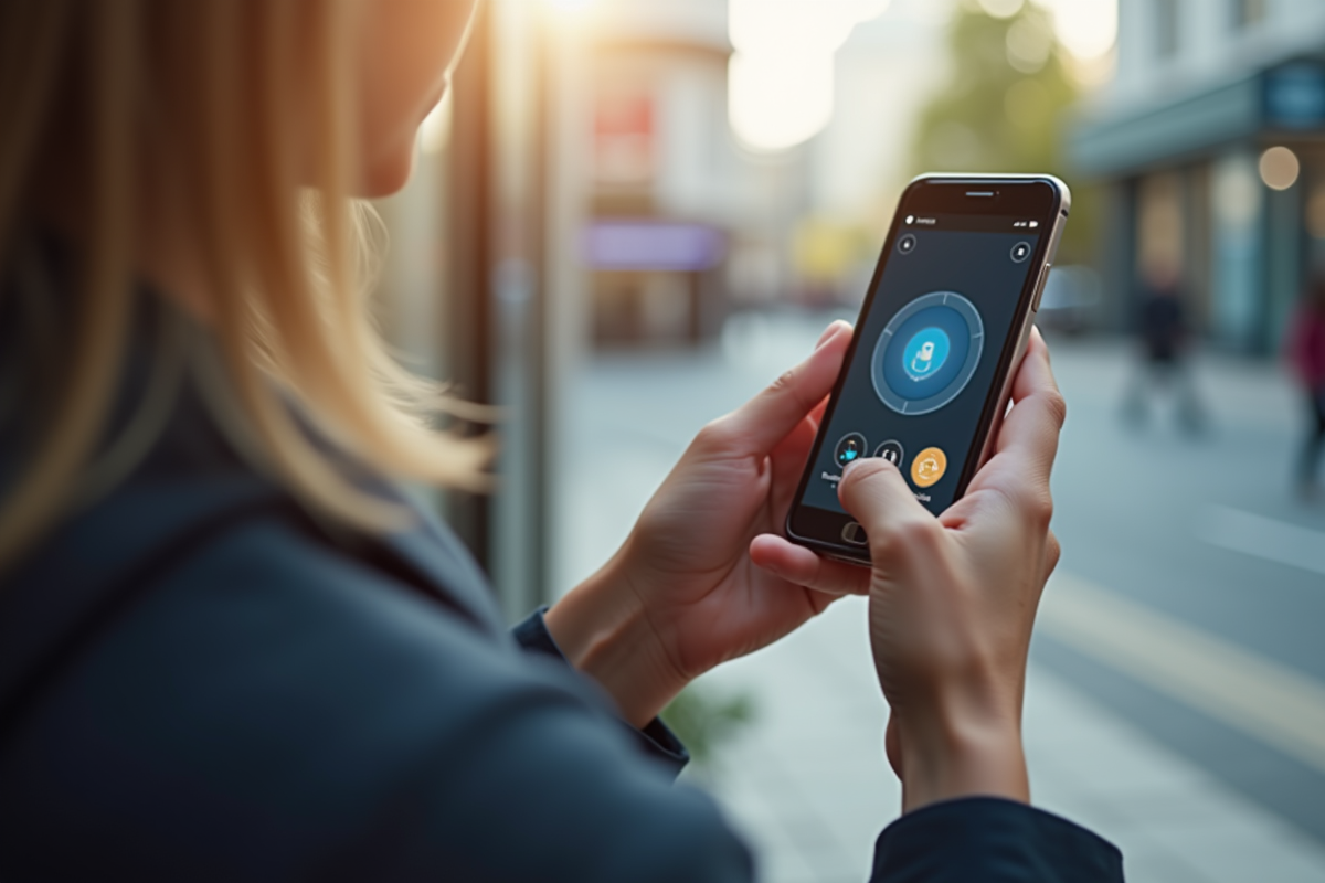 Mains utilisant un smartphone avec technologie d