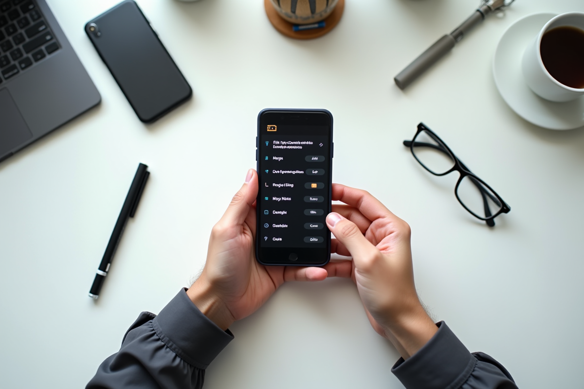 Mains tenant un smartphone avec options de conversion de fichiers