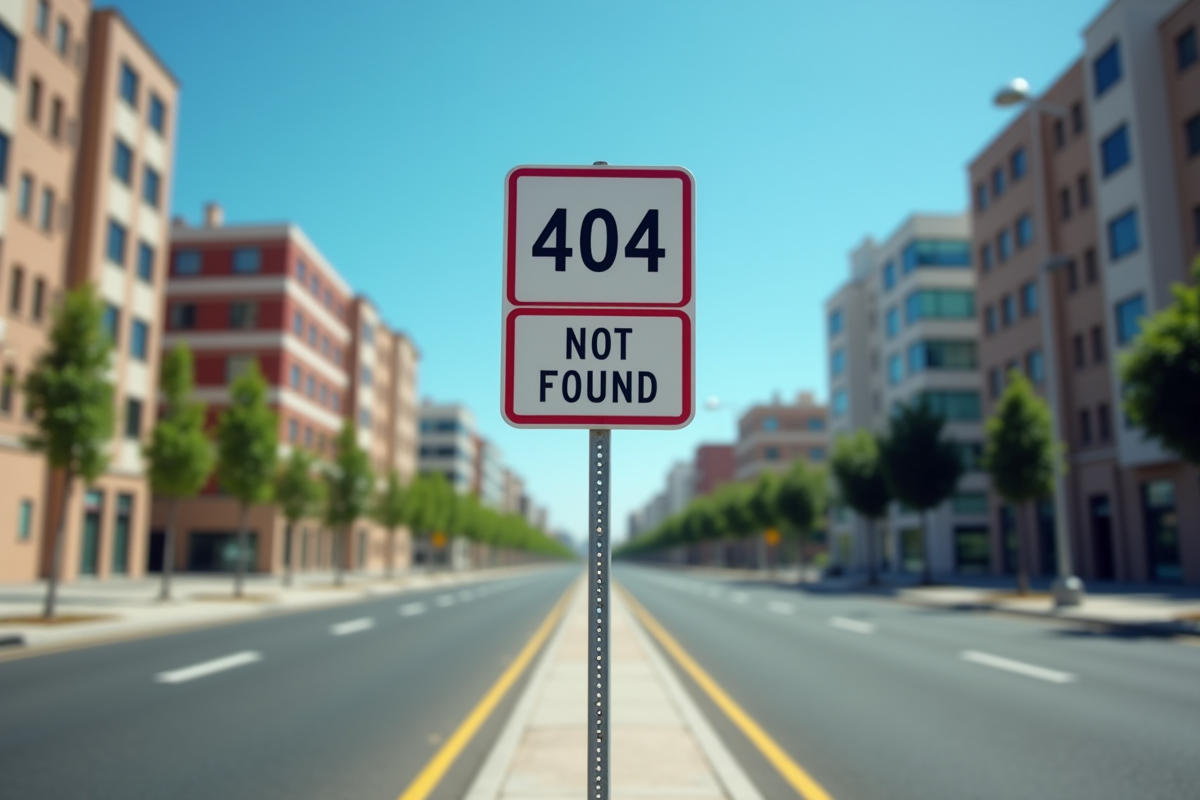 Panneau 404 dans une rue urbaine vide