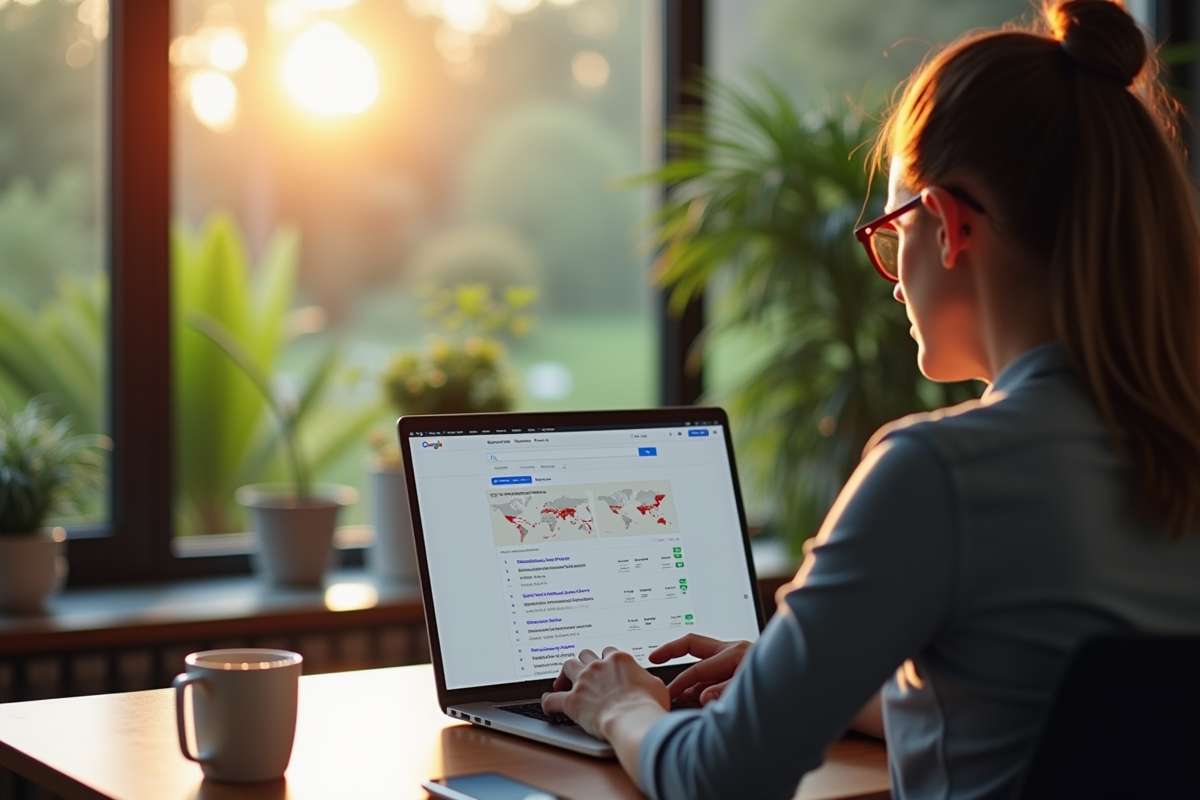 Personne travaillant sur un bureau moderne avec tendances Google