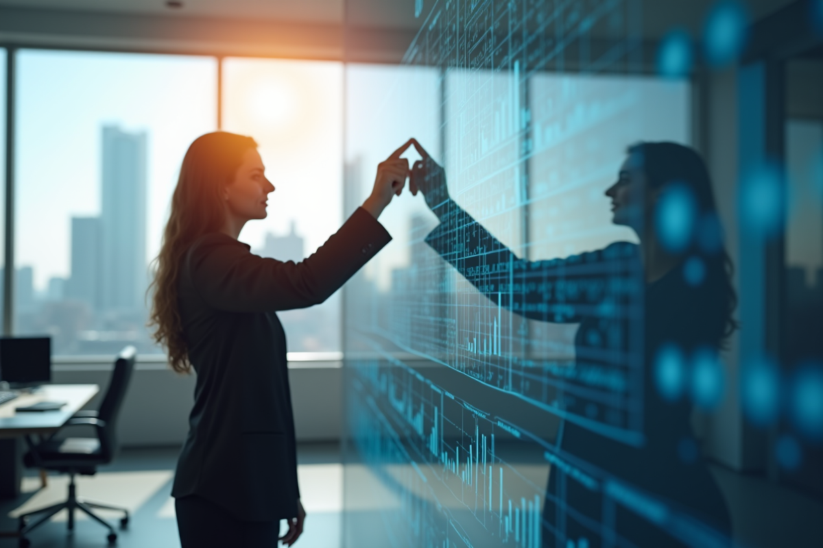 Main ajustant des graphiques de classement SEO dans un espace lumineux