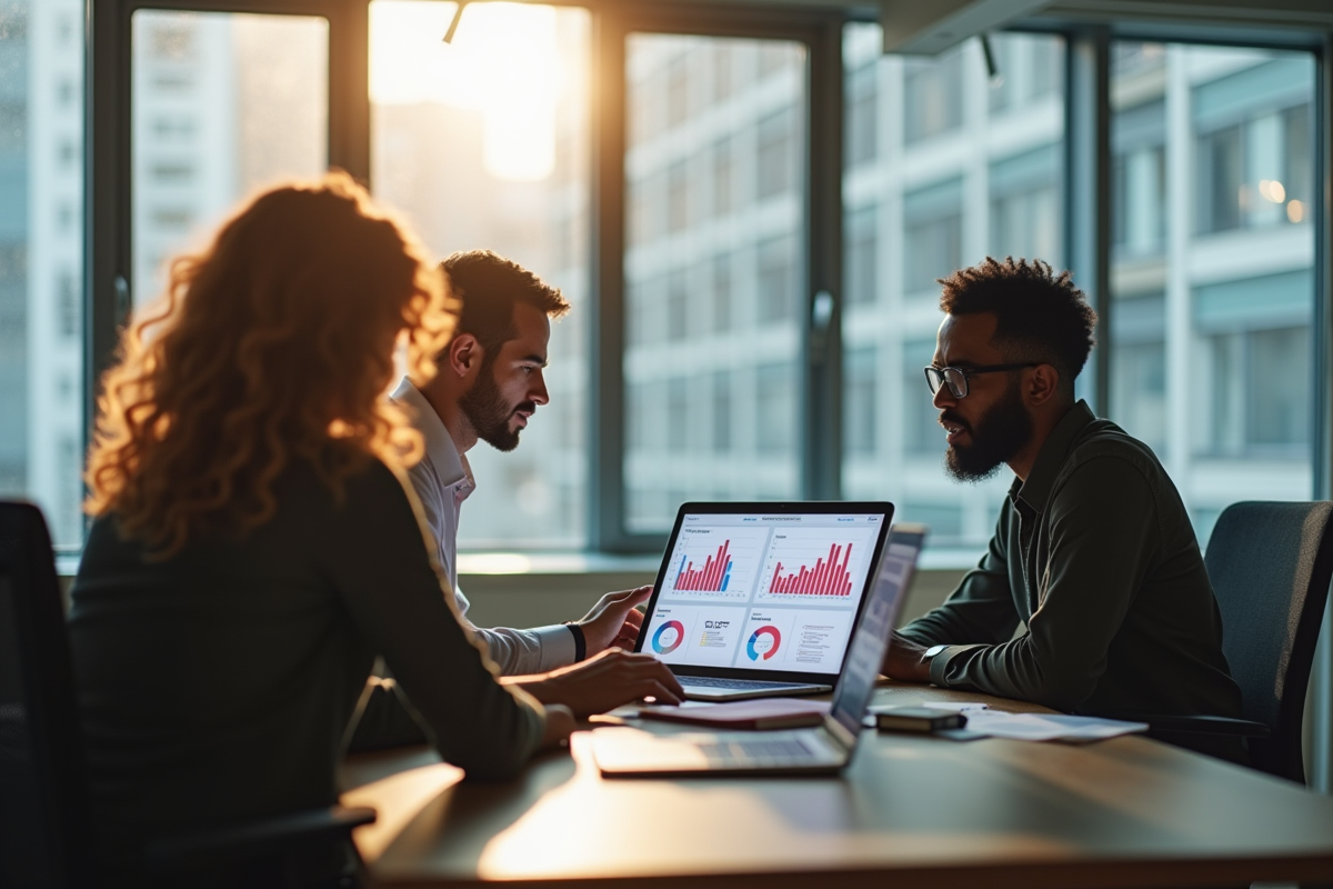 Deux professionnels analysant des résultats de test A B sur un ordinateur