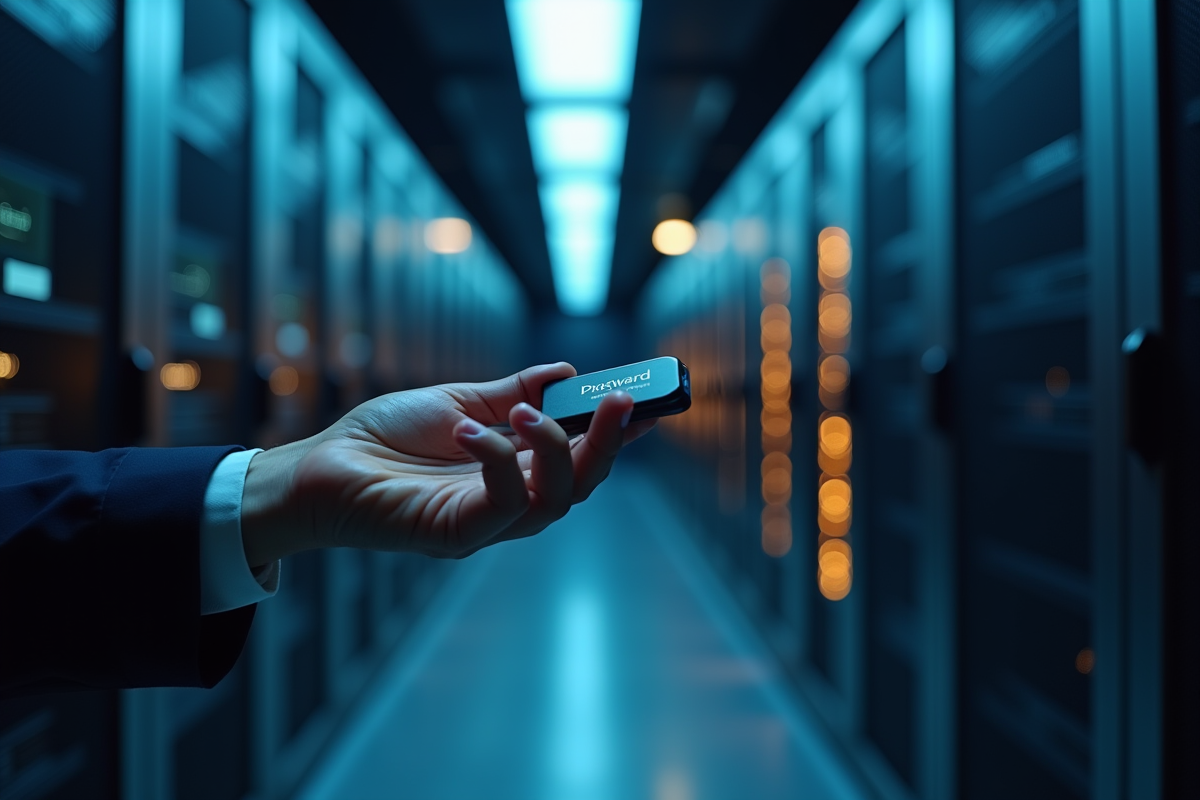 Salle serveurs sécurisée avec clé USB protégée par mot de passe