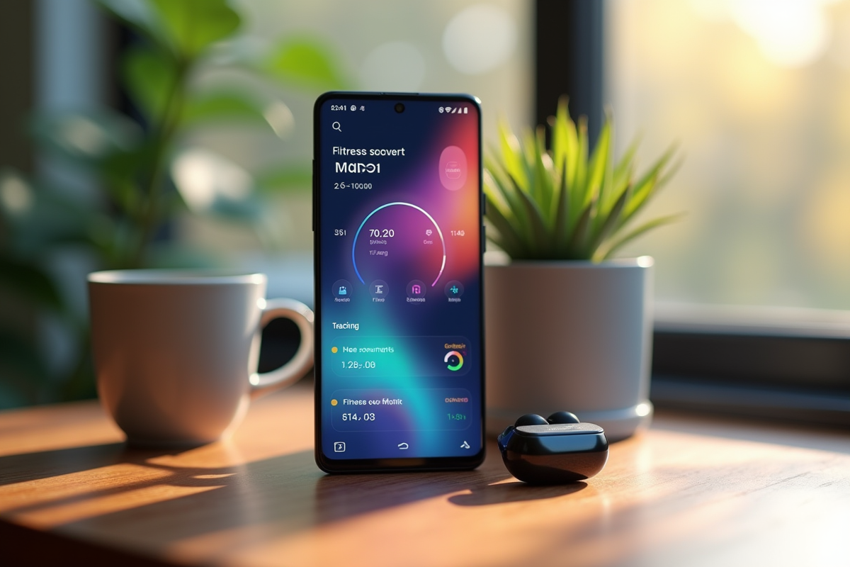 Smartphone Android avec application de fitness colorée