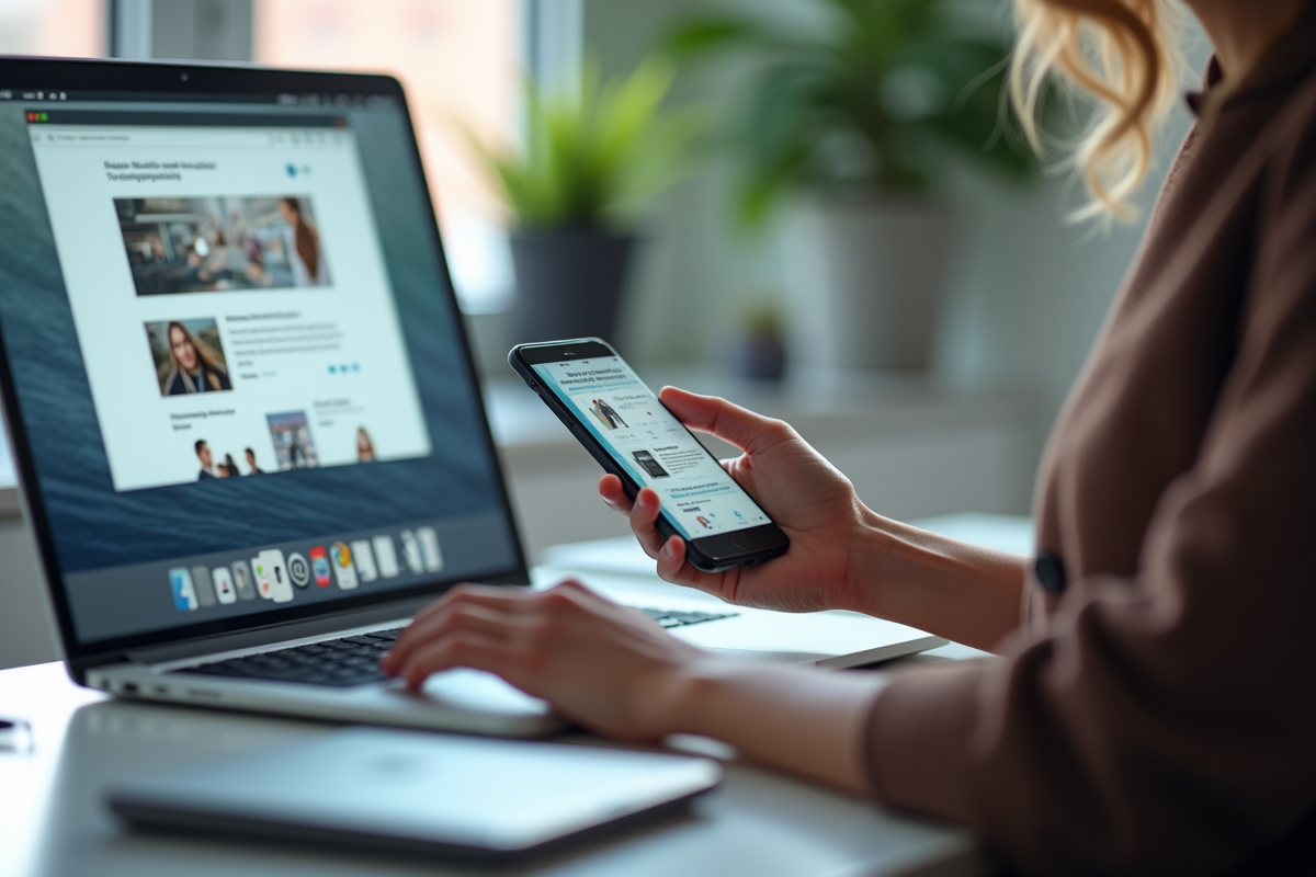 Designer UX travaillant sur un site responsive mobile